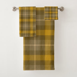 Conjunto De Toalhas Padrão Xadrez Marrom e Amarelo