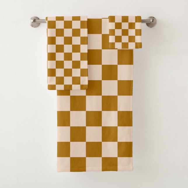 Conjunto De Toalhas Padrão xadrez marrom e bege (Insitu)