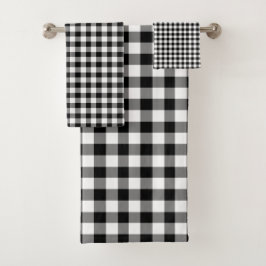 Conjunto De Toalhas Padrão Xadrez Moderno Preto e Branco Gingham