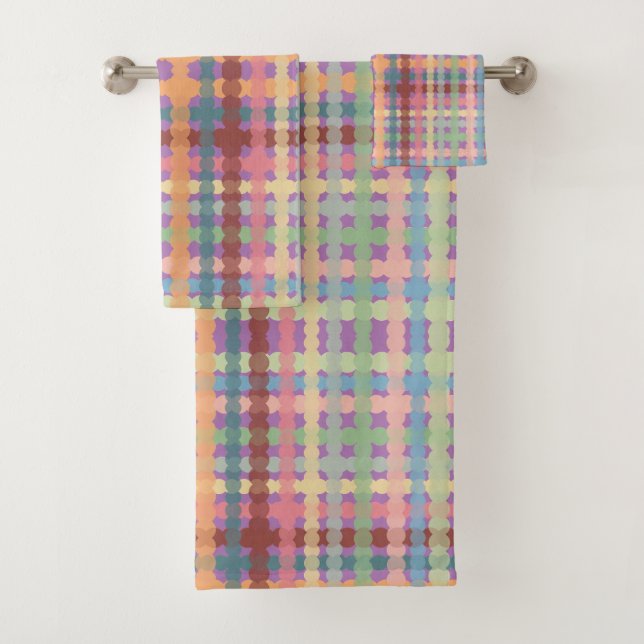 Conjunto De Toalhas Padrão Xadrez Pastel Pontilhado  (Insitu)