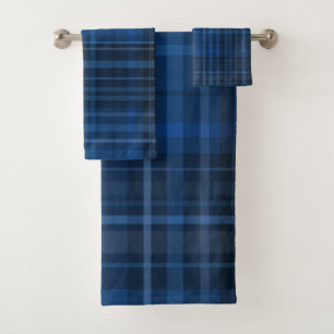 Conjunto De Toalhas Padrão Xadrez Preto Azul