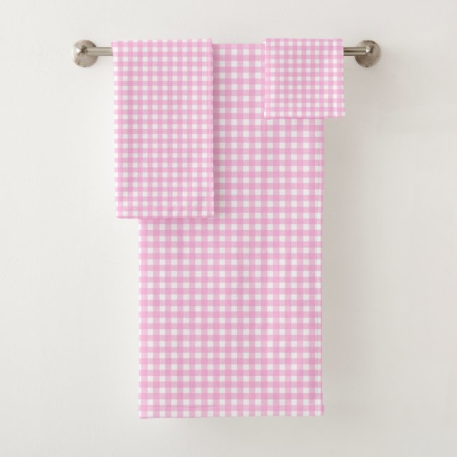 Conjunto De Toalhas Padrão Xadrez Rosa Pastel (Insitu)