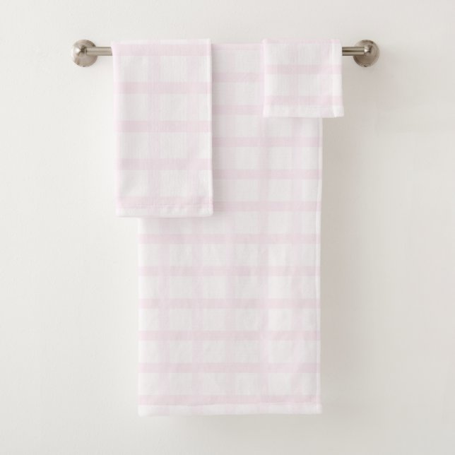 Conjunto De Toalhas Padrão Xadrez Rosa Pastel e Rosa Quartzo (Insitu)
