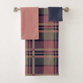 Conjunto De Toalhas Padrão Xadrez Rosa Senhora Escocesa