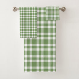 Conjunto De Toalhas Padrão Xadrez Verde Branco