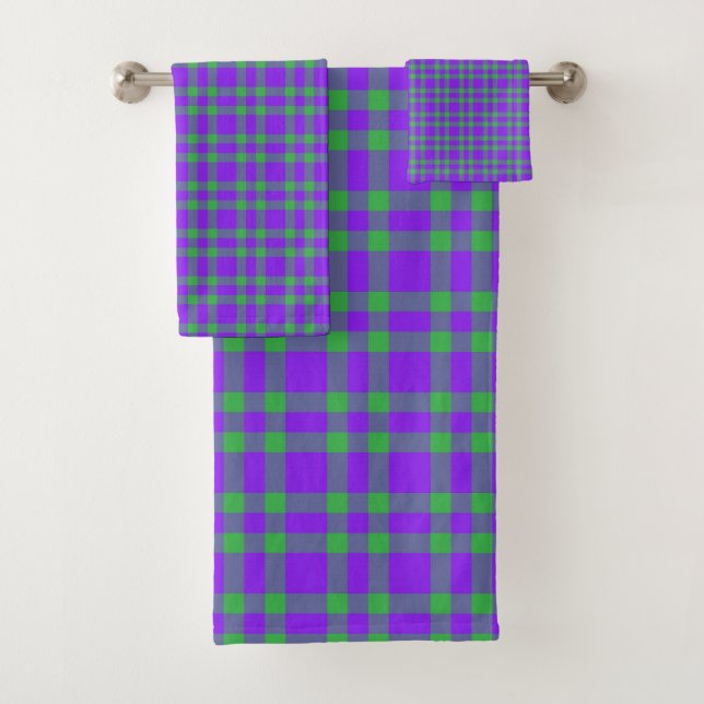 Conjunto De Toalhas Padrão Xadrez Verde Roxo (Insitu)
