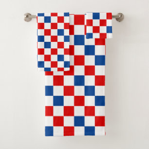 Conjunto De Toalhas Padrão Xadrez Vermelho Branco Azul 