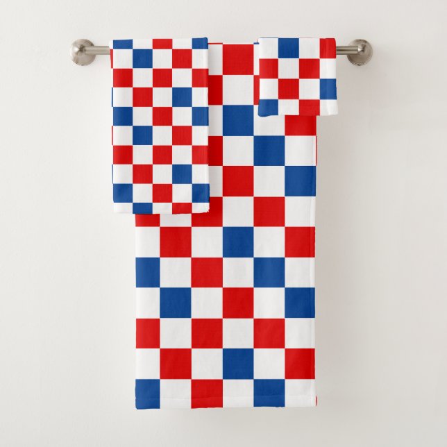 Conjunto De Toalhas Padrão Xadrez Vermelho Branco Azul  (Insitu)
