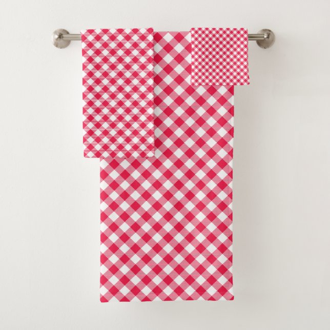 Conjunto De Toalhas Padrão Xadrez Vermelho e Branco Clássico Rústico (Insitu)