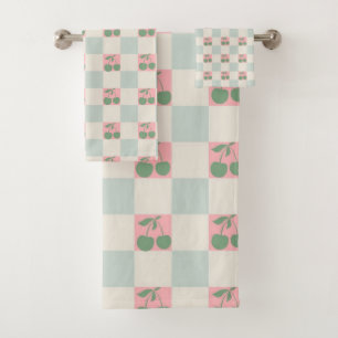 Conjunto De Toalhas Padrão Y2K de Cherry Estético Rosa Verde Verificad