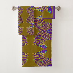 Conjunto De Toalhas Padrão Zebra Dourado Roxo