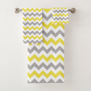 Conjunto De Toalhas Padrão Zigzag, Padrão Chevron, Amarelo, Cinza