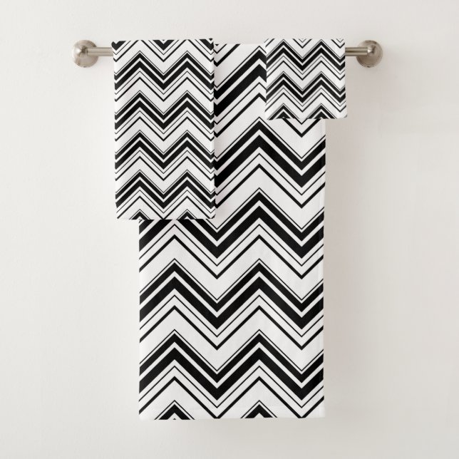 Conjunto De Toalhas Padrão Zigzag preto e branco, padrão Chevron (Insitu)