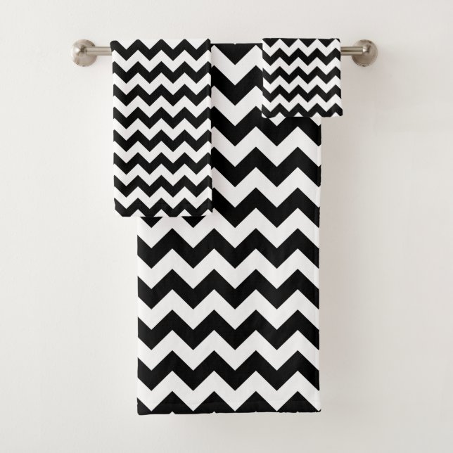 Conjunto De Toalhas Padrão Zigzag preto e branco, padrão Chevron (Insitu)