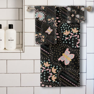 Conjunto De Toalhas Padrões Báticos De Borboletas Florais Coloridas Pa