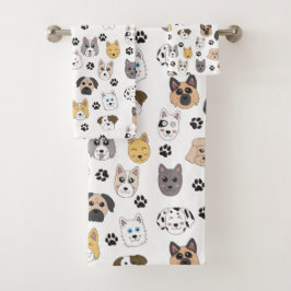 Conjunto De Toalhas Padrões Coloridos De Cães Engraçados E Cães Cachor