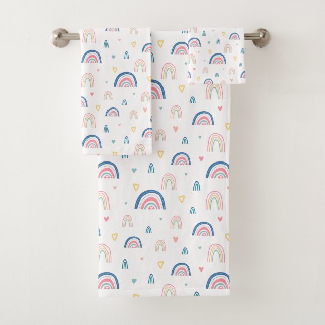 Conjunto De Toalhas Padrões de Arcos-Chuvoso e Corações Bonitos (Insitu)