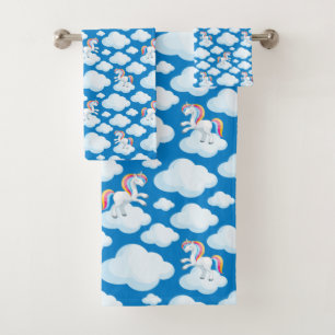 Conjunto De Toalhas Padrões de Azul Quimísico das Nuvens de Unicórnio