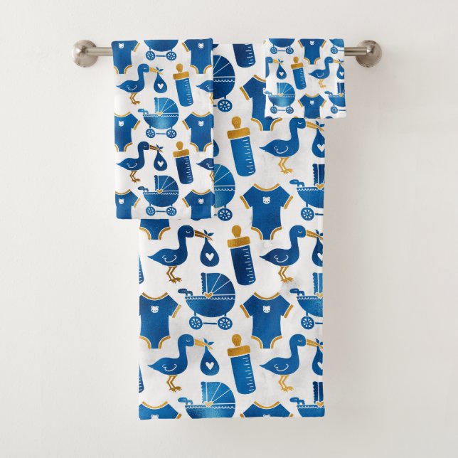 Conjunto De Toalhas Padrões de Carruagem de Nursery Blue Bottle (Insitu)