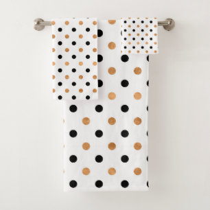Conjunto De Toalhas Padrões de cobre e pontos pretos em branco