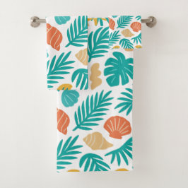 Conjunto De Toalhas Padrões de Conchas Tropicais e Fronteiras