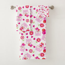 Conjunto De Toalhas Padrões De Corujas, Corujas Frescas, Corujas Rosa,