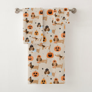 Conjunto De Toalhas Padrões de Dachshances em Figurinos de Halloween