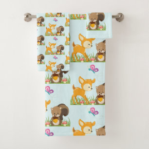 Conjunto De Toalhas Padrões de desenho animado de animais de florestas