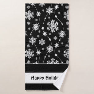 Conjunto De Toalhas Padrões de flocos de neve brancos e pretos elegan