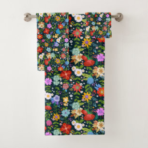Conjunto De Toalhas Padrões de flores sem costura pontiagudas-13554
