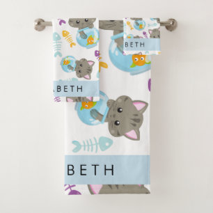Conjunto De Toalhas Padrões De Gatos, Gatos Frescos, Gatinhos, Seu Nom