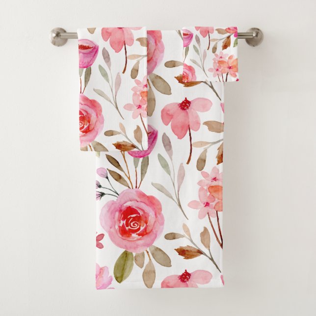 Conjunto De Toalhas Padrões de Menina Floral de Rosas Rosa Esbranquiça (Insitu)
