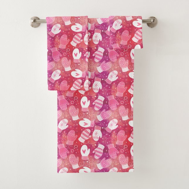 Conjunto De Toalhas Padrões de natal em rosa (Insitu)