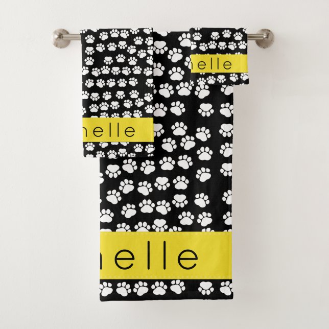 Conjunto De Toalhas Padrões de pata, patas de cão, preto e branco, seu (Insitu)