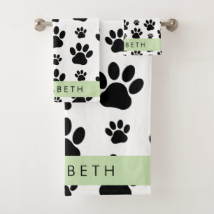 Conjunto De Toalhas Padrões de pata, patas de cão, preto e branco, seu