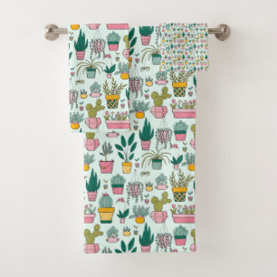 Conjunto De Toalhas Padrões de Suculência e Cactus de Plantas Colorida