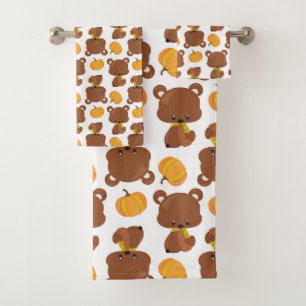 Conjunto De Toalhas Padrões De Ursos, Ursos Bonitos, Queda, Abóboras