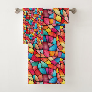Conjunto De Toalhas Padrões de Vidro Coloridos