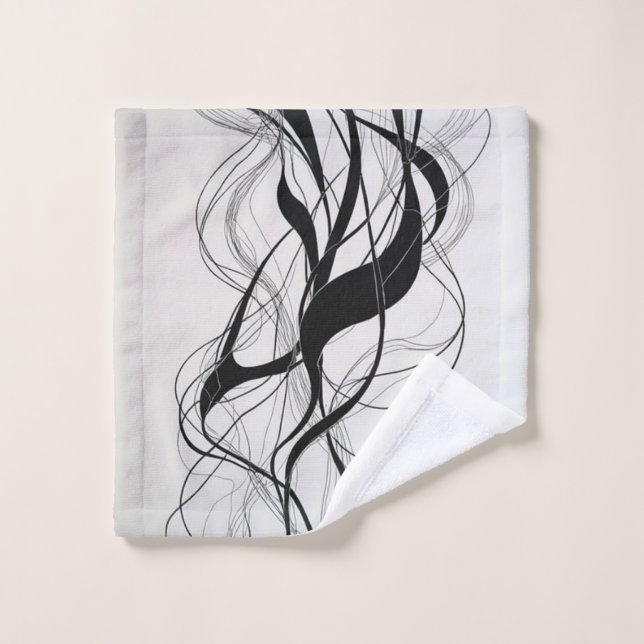 Conjunto De Toalhas Padrões modernos abstratos de linhas pretas sobre  (Pano de lavar)