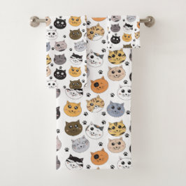 Conjunto De Toalhas Padrões para gatos e pata engraçados coloridos