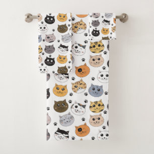 Conjunto De Toalhas Padrões para gatos e pata engraçados coloridos