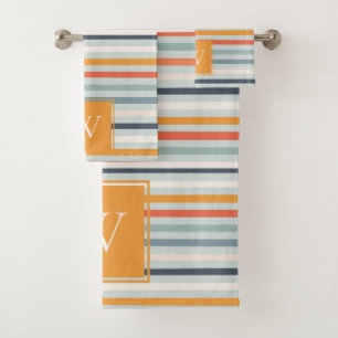 Conjunto De Toalhas Padrões riscados de Ochre Azul Cor-de-laranja-Cinz