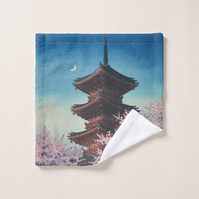 Conjunto De Toalhas Pagode de uma tarde de primavera em xilogravura ja (Pano de lavar)