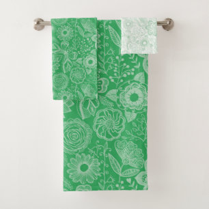 Conjunto De Toalhas Pail verde sobre o padrão floral verde