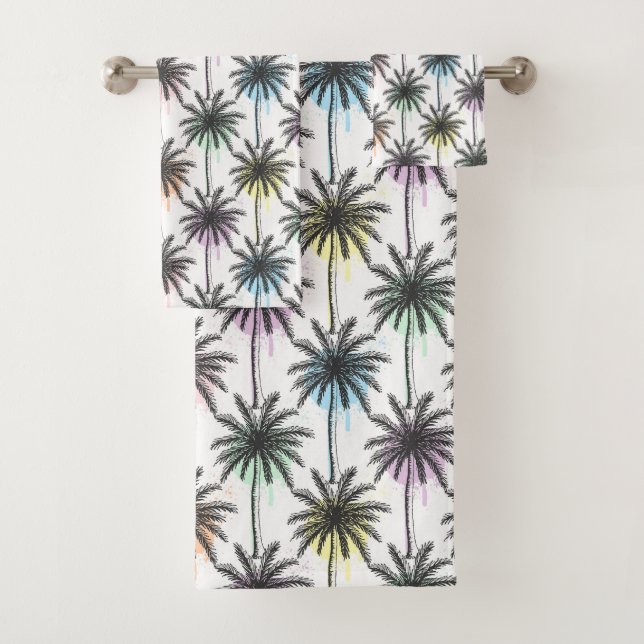 Conjunto De Toalhas Paint Drop Palm Tree Patterno (Insitu)