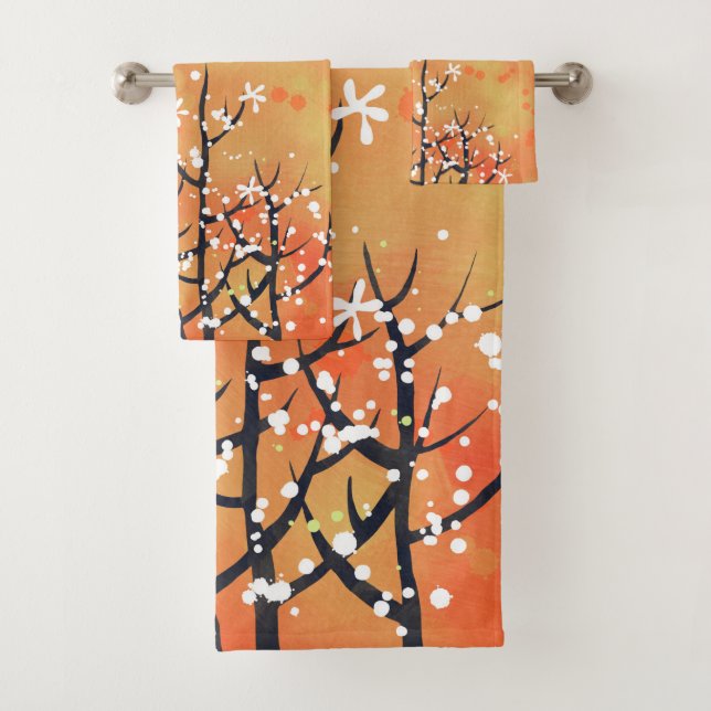 Conjunto De Toalhas Paisagem Abstrata Moderna Laranja Queimada (Insitu)