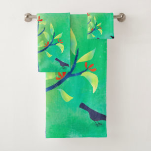 Conjunto De Toalhas Paisagem Abstrato Verde Moderna