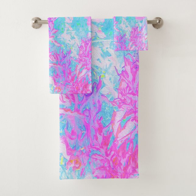 Conjunto De Toalhas Paisagem Azul Aqua e Rosa Quente (Insitu)