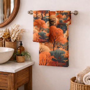 Conjunto De Toalhas Paisagem da Floresta de outono em camadas - Flores