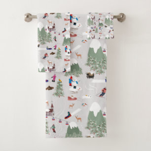 Conjunto De Toalhas Paisagem de Esqui de Montanha de inverno com Esqui